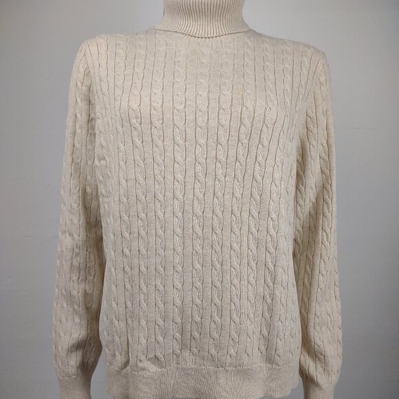 NWOT Lands' End beige cable knit turtleneck pullover sweater XL Petite - Picture 1 of 9